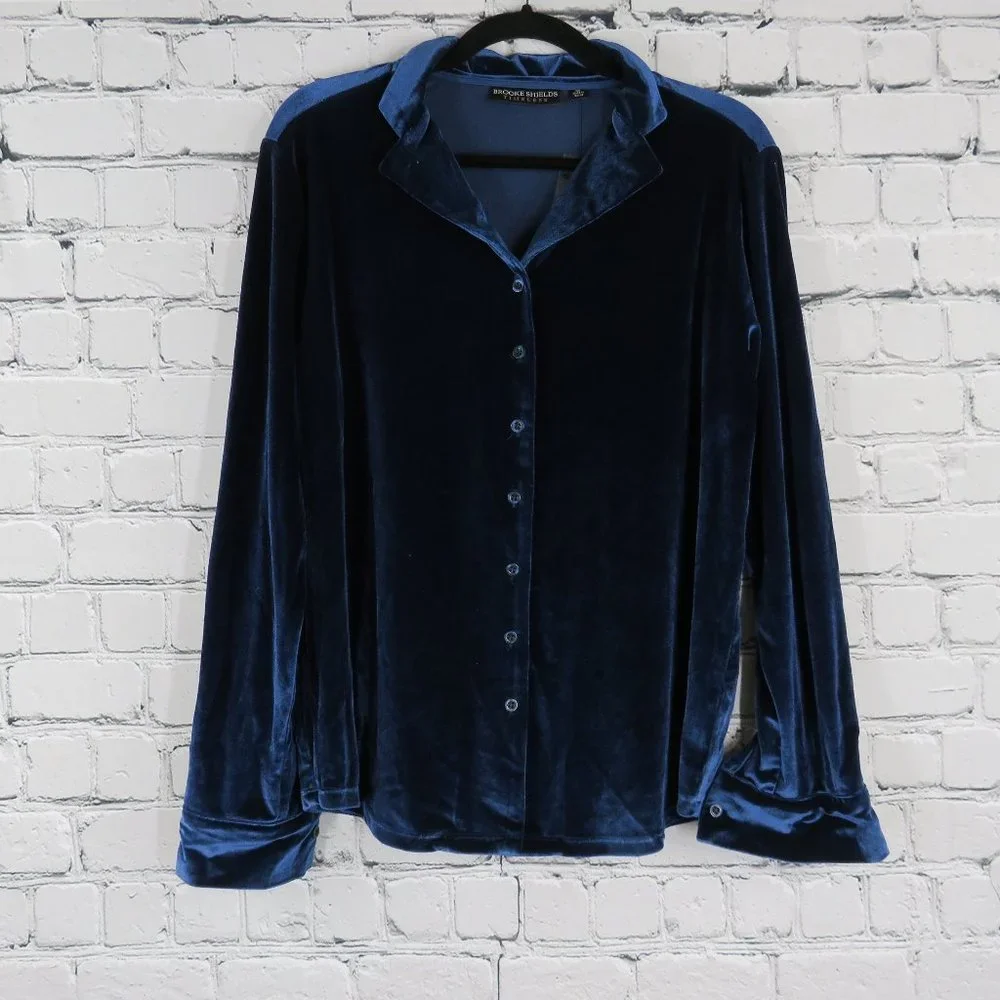 Women's Timeless Velvet Button Front Shirt - Navy - Picture 3 of 4